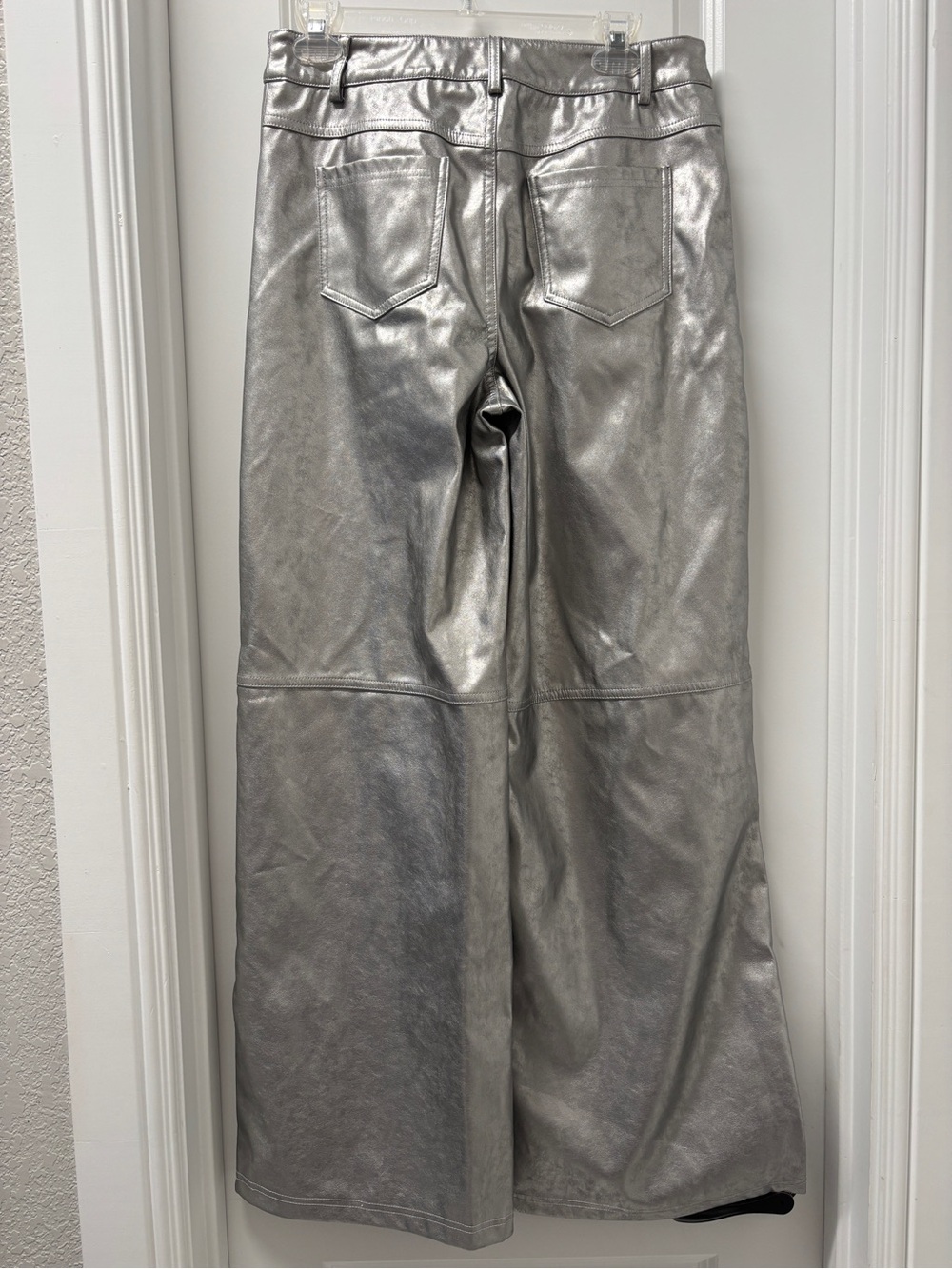 Missguided + Metallic Silver Wide-Leg Faux Leather Pants - Picture 2 of 3
